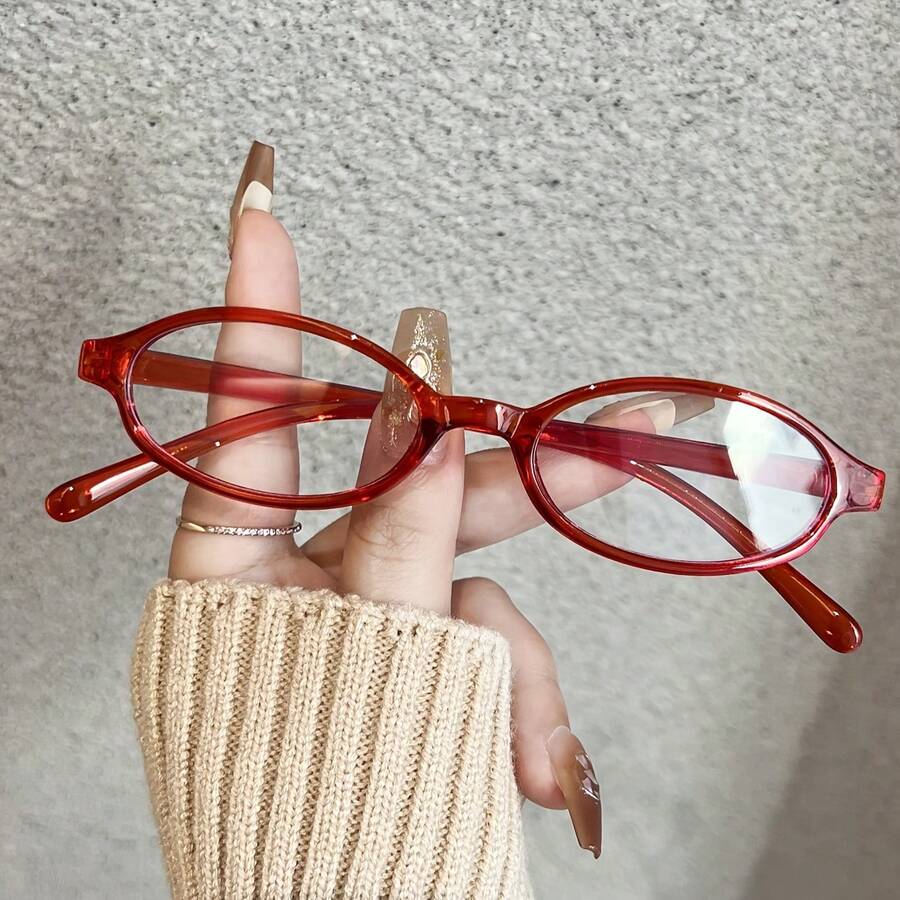 1 Pair Fashion Oval Frame Clear Lens Glasses For Women, Polycarbonate Full Rim Eyewear, Transparent Gradient Design, Party Accessory, Stylish Computer Glasses, Daily Outfit Accent - Small Size