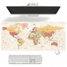 1 件复古世界地图游戏鼠标垫，带防滑橡胶底座，非常适合办公室和家庭使用，是送给男朋友和女朋友的理想礼物，35.4X15.7 英寸办公桌垫和鼠标垫套装，配有大鼠标垫，适合返回学校 - 米色 - 查看 5