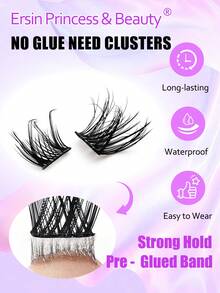 132pcs Cluster False Eyelashes, 3 Mixed Styles, Self-Adhesive, Fluffy D-Curl, 8-14mm Mixed Length; Also Includes 40pcs Self-Adhesive Lower Lashes, Fluffy Single Strands, DIY Eyelash Extension, Pre-Glued Cluster Lashes, Natural & Lengthening, D-Curl, No Glue Or Makeup Remover Needed. - Black - View 6
