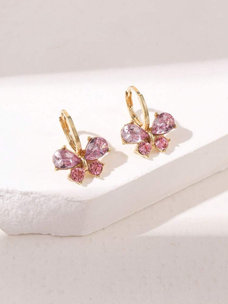 1 cặp mặt dây chuyền hình con bướm thời trang được khảm với bông tai bằng đá, bông tai đa năng hàng ngày - Vàng - Xem 10
