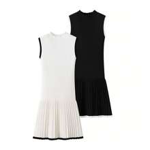 ZR European And American Style Women's Clothing Fashion Round Neck Slim Casual Knitted Sweater Sleeveless Dress Short Skirt