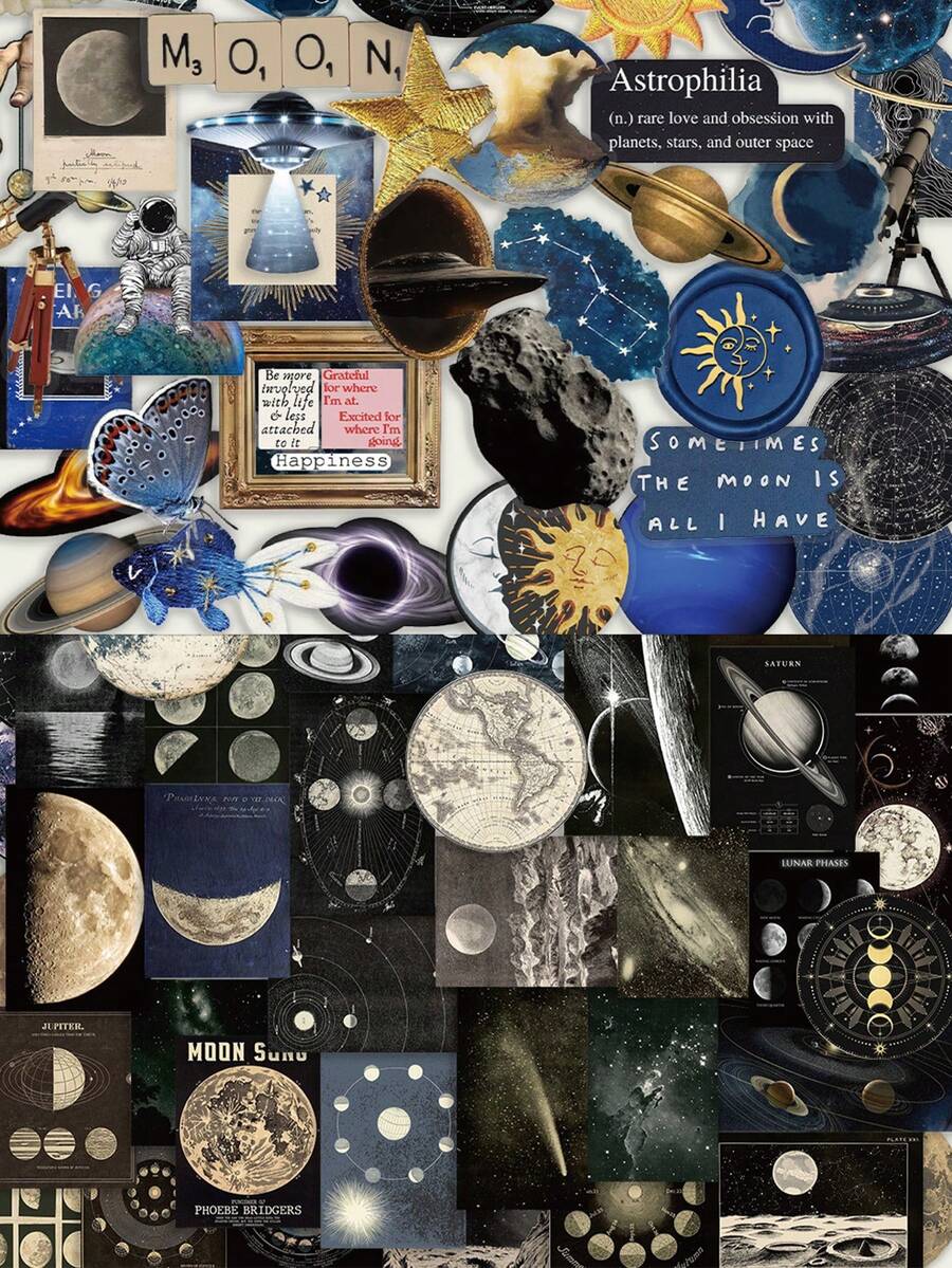 SCXXBSW 50pcs Cosmic Celestial Bodies Sticker DIY Decorative Luggage Guitar Notebook Waterproof Creative Fun Cartoon Stickers - Multicolor - View 1