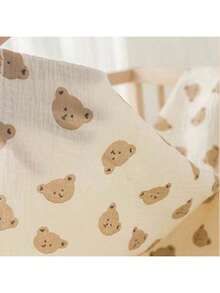 1pc Baby Muslin Bath Towel, Infant Absorbent Bathing Cloth, Double Layer Lightweight Bathrobe, Newborn Swaddle Blanket, Cartoon Print Soft Children Throw Blanket, Baby Wrap Swaddle - As Shown - View 4
