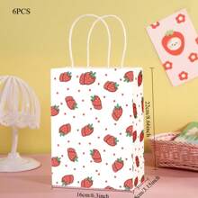 4 pièces/6 pièces Ensemble de sacs-cadeaux à imprimé fraise, convient pour les fêtes de vacances