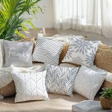 6pcs Set Simple Daily Gray Geometric Line Decorative Pillow Covers, Single-Sided Printed Peach Velvet Material, 45*45/50*50/40*40CM Cushion Covers Suitable For Modern Minimalist Sofa Living Room Decor, Gift, Party Decoration - 6pc-gray - View 4