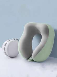 符合人体工程学的 U 型颈枕，带储物袋 - 舒适的头枕，适合旅行、午睡和办公室使用，慢回弹支撑，可机洗枕套，旅行枕