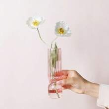 1pc Transparent Striped Glass Vase, Hydroponic Plant Pot, Wedding Party Flower Arrangement Container, Modern Minimalist Home & Office Desk Decor