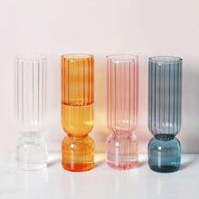 1pc Transparent Striped Glass Vase, Hydroponic Plant Pot, Wedding Party Flower Arrangement Container, Modern Minimalist Home & Office Desk Decor