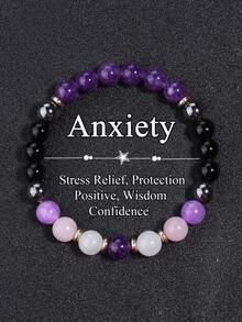 天然紫水晶抗焦虑手链，男女皆宜，冥想珠宝，放松、镇静、平衡、积极、释放消极情绪 - 彩色 - 查看 6