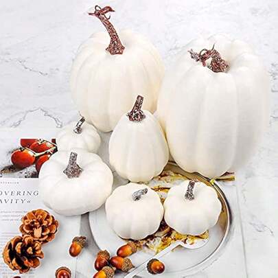 7 Pieces Artificial Pumpkins, Fall Decorations, White Pumpkins, Perfect For Thanksgiving, Fall Harvest, Halloween, Christmas