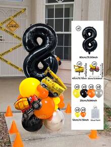 21件組工程挖掘機/消防車/飛機主題生日派對裝飾套裝－32英吋紅色/深藍色/黑色數字氣球、迷你起重機、水泥車、迷你飛機、迷你消防車氣球，適合工程/消防/航空派對、嬰兒洗禮 - 彩色 - 查看 14