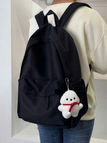 Large Capacity Lightweight Business Casual Tote Bag, With Front Pocket, Functional, Adjustable Shoulder Strap, Suitable For Students, Office Workers, Professionals, Laptop Compartment, Unisex, Suitable For College, School, Outdoor Travel, Commuting, Back To School Essential - Black - View 3