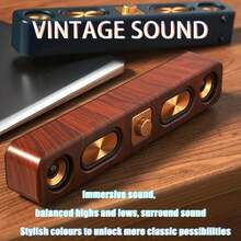 Dazone Retro Bluetooth Soundbar Speaker – 15.3" Wood Grain Wireless Home Audio With FM Radio, TF Card/USB Input, Aux-In, And Hands-Free Calling, Surround Stereo Sound Subwoofer - 15.3-in L - 查看 5
