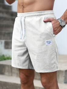 Men's Casual Print Label Drawstring Shorts - White - View 2