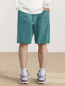 Men's Summer Corduroy Short Sports Pants, Elastic Waist, Back Pocket, Fashion Casual Beach Shorts