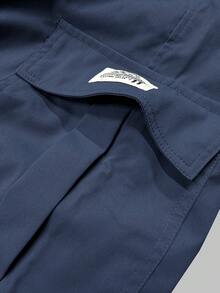 男士休闲工装七分裤，抽绳腰带，大翻盖口袋，贴袋，适合春秋季户外穿着 - 藍色 - 查看 7