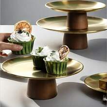 1 件黑色不锈钢高腿托盘、水果和甜点架，带木质底座 - 优雅蛋糕架，适合家庭厨房、餐厅、派对、婚礼 - 彩色 - 查看 11