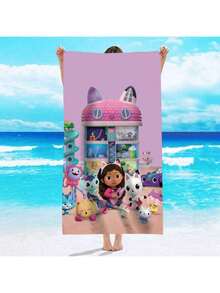 1pc Cute Cartoon Design Quick-Dry Ultra-Soft Fiber Beach Towel, Highly Absorbent, Suitable For Travel, Swimming Pool, Diving, Beach Essentials, Beach Accessories, Pool Float - Multicolor B - View 3