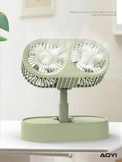 AOYI 1pc USB Rechargeable Mini Desk Dual Fan With Extendable & 3-Speed Adjustable Function, Comes With Charging Cable