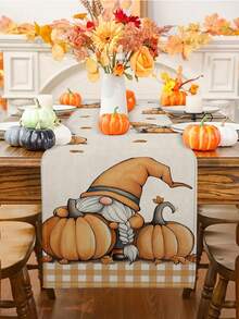 1pc/10pcs Autumn Pumpkin Gnome Table Runner, Thanksgiving Table Runner, Harvest Festival Decor, Farmhouse Style, Linen-Like Material, 33*91CM/33*183CM/33*274CM, 3 Size Options, Indoor Outdoor Party Decoration, Pumpkin Theme, Home Kitchen Decor - Multicolor - View 9