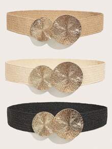 复古棕褐色多色编织波西米亚风束腰带，圆形扣环，适合搭配连衣裙，度假及日常穿着，秋季、万圣节皆宜