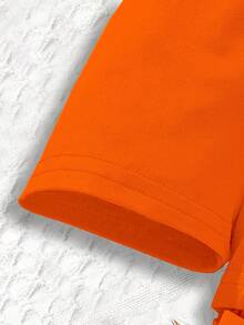 女童夏季两件套，荷叶边袖上衣和印花喇叭裤，时尚假日风 - 橘色 - 查看 5