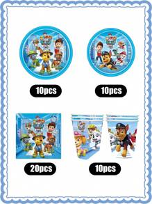 Paw Patrol The Paw Patrol Themed Party Tableware Set Is Now Available! It Contains 20 Custom Plates, 20 Exquisite Placemats And 10 Cute Paper Cups, Which Are Enough For 20 Young Team Members To Have A Lively Party! With The Iconic Paw Patrol Blue As The Main Color, The Visual Impact Is At Its Peak! Whether It's A Birthday Party,