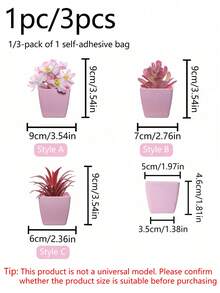 1 件/3 件人造迷你盆栽植物套装 - 现代家居装饰塑料绿植展示，适合情人节、求婚派对、桌面装饰、情人节、生日毕业礼物、花园装饰、户外植物、园艺、假花 - 多色 - 桃花組合 - 查看 3