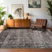 Washable Rugs For Living Room Vintage Rugs With Non-Slip Backing, Low Pile Stain-Resistant Distressed Oriental Carpet, Indoor Foldable Floral Print Floor Covering For Bedroom - Brown - View 3