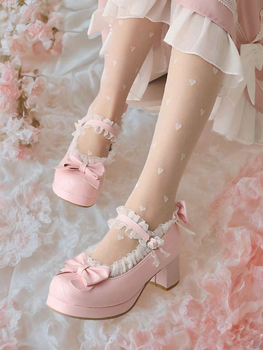 Zapatos de mujer para Halloween Kawaii con tacón medio bloque, Mary Jane, Rockabilly, bombas con plataforma y lazo, tacón grueso, zapatos dulces y lindos