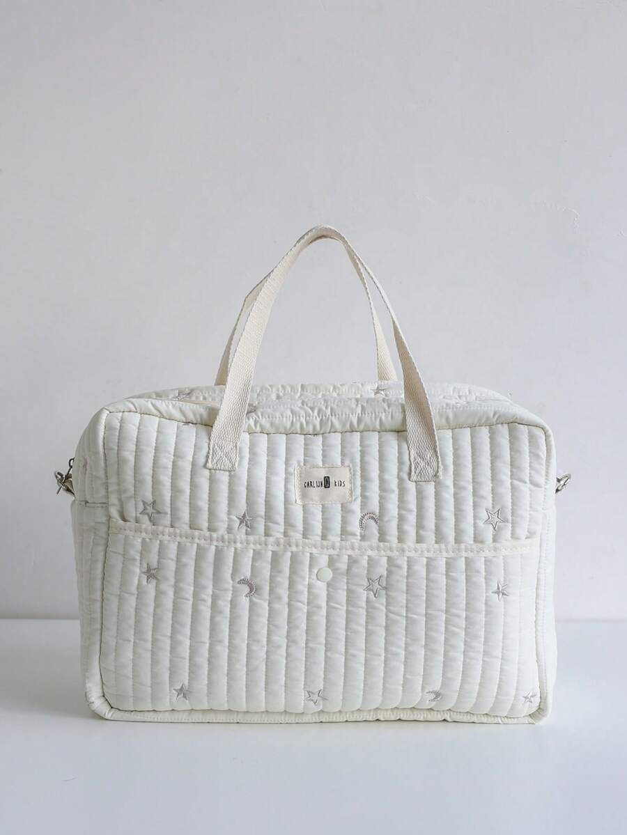 1 件可爱刺绣妈咪包、单肩斜挎包、大容量手提包、旅行收纳包 - 米色星星月亮 - 查看 1