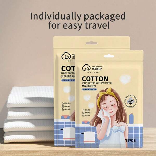 enjoy cotton 1 Conjunto de Toalha de Banho Descartável, Volta às Aulas, Extra Grossa e Absorvente, Adequada para Uso Hoteleiro, Essencial de Viagem Embalado Individualmente