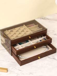 三层首饰盒，木质首饰收纳盒，亚克力首饰收纳盒，复古风格首饰收纳盒，抽屉式首饰盒，化妆品收纳盒，首饰展示架，可展示戒指、耳环、项链、手镯，母亲节礼物，伴娘礼物，生日礼物，朋友和老师礼物，女士理想礼物，化妆包，化妆袋，首饰盒，收纳袋，化妆刷架，化妆刷收纳盒，香水收纳袋，化妆包，女士礼物，圣诞礼物，女士礼物创意