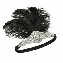 20 世纪 20 年代带羽毛的轻佻女郎头饰、咆哮的 20 年代向日葵羽毛头带、20 世纪 20 年代服装配饰、天然羽毛万圣节 - 彩色 - 查看 12
