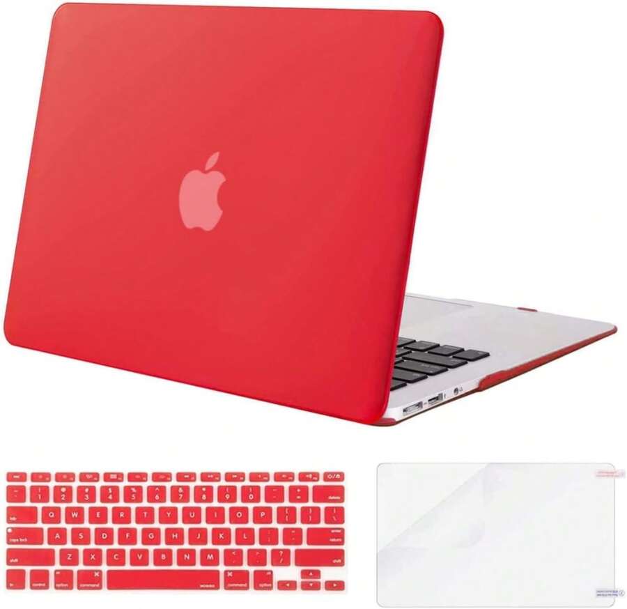 Compatible With MacBook Air 13 Inch Case (Models: A1369 & A1466, Older Version 2010-2017 Release), Protective Plastic Hard Shell Case & Keyboard Cover & Screen Protector, Red,8943726 - 紅白色 - 查看 1