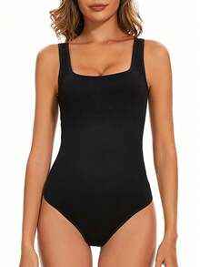 Body Modelador Feminino Camiseta Regata Collant Cavado Suplex Sexy,Macacão Body Feminino Decote Quadrado Alça Grossa