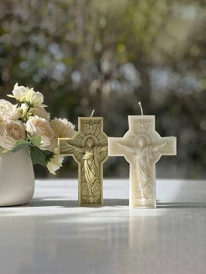 Classic European-Style Jesus Cross Silicone Mold - European Classical Art & Culture Decor, DIY Candle Making, Home Decor, Easy Demold, Suitable For DIY Crafts, Thanksgiving & Christmas Decor, Silicone Candle Mold, Holiday Decor Crafts, European Design, Easy Demold Material