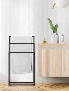 1pc Free Standing Towel Rack, 3 Tier Alloy Steel Stand, Blanket Drying And Display Rack For Oversized Bath Towels Bathroom Accessories, Next To Tub Or Shower (Black Or White)
