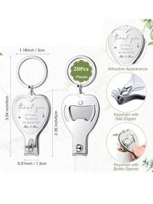 60Pcs/20Sets Wedding Heart Multi Function Bottle Opener Nail Clipper Wedding Favors Wedding Cards White Organza Bags Wedding Souvenir For Guests Wedding Party Supplies Bridal Shower Gift - Nhiều màu - Xem 5