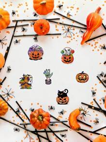 100/200 pièces Autocollants thème citrouille d'Halloween, autocollants de fête imperméables en vinyle, pour cadeaux de fête, décoration d'Halloween, décoration de maison, bouteilles d'eau, ordinateurs portables, tasses