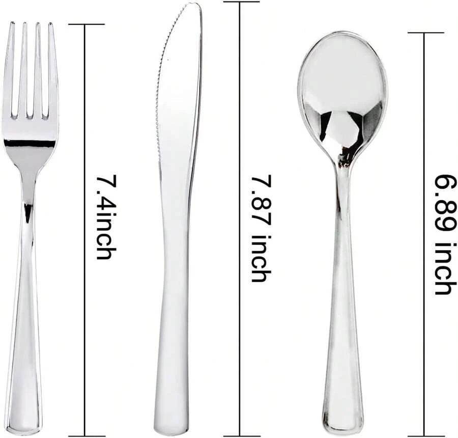 160 Pieces Silver Plastic Silverware - Silver Disposable Silverware - Plastic Silverware Heavy Duty - 80 Forks 40 Knives 40 Spoons - Disposable Silver Cutlery Perfect For Wedding/Party,9001080 - 銀色 - 查看 1