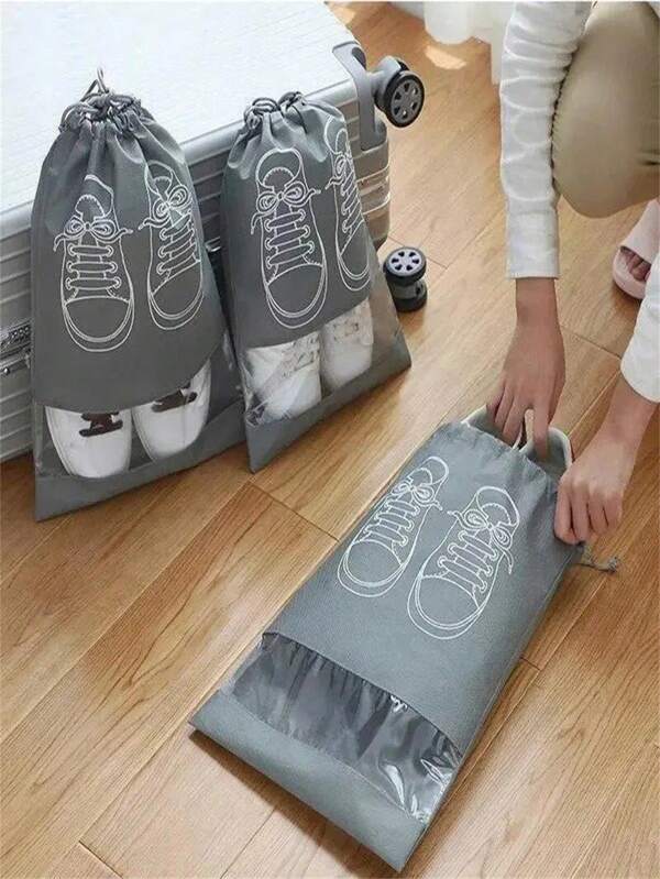 5pcs Pink Dust-Proof Shoe Storage Bags, Drawstring ShoeStorage Bags For Travel, Hallway, Bedroom, Dorm, Universal OrganizerFor Kids &Adults, Back To College Essential,(Pinkwhitebluegreyblacknavy Blue)
