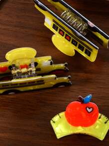 3 bucăți la modă creative amuzante cu desene animate cu mașină, Apple, riglă, agrafe de păr pentru autobuz școlar, potrivite pentru ținute școlare, accesorii de păr pentru petrecere, lucruri școlare, facultate