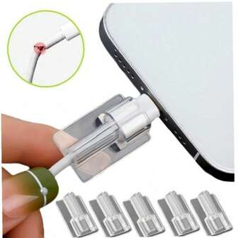 5 件装优质透明线缆保护套 - 重型抗撕裂充电器线缆保护器，兼容 16/15 Pro Max/14/13、三星 S23/S22 Ultra、USB-C/Lightning 线缆、Pro/Air 充电器 - 透明连接盖，带防磨损锁和弯曲保护，整理办公桌/车内/床边电线管理 - 延长线缆寿命 3 倍，笔记本电脑/平板电脑