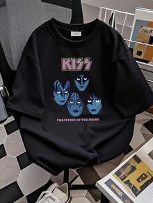 180g pure Cotton Official Licensed T-Shirt KISS Creatures Of The Night (Front/Back) For Women Stretched Print Round Neck Short Sleeve homme Unisex Comfortable Summer streetwear Stylish Breathable Versatile Soft Top For Everyday Wear graphic Casual Slightly fashion designer clothes - Negro - Ver 2