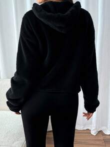 Sudadera Chamarra de Peluche para Dama – Felpa Suave, Cremallera Frontal, Invierno, Nataly Sport - Negro - Ver 4