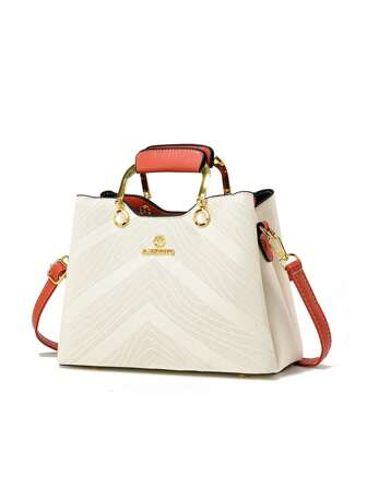 1 件女士撞色手提包，百搭休闲优雅妈妈包，单肩托特斜挎包，适合日常场合、约会、送礼