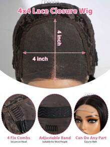 QVR QUEEN VIRGIN REMY QVR 100% 真人发 4x4 蕾丝闭合鲍勃假发 雷米真人发蕾丝前假发 8 至 10 英寸 180% 密度天然黑色无胶假发 易于佩戴和护理