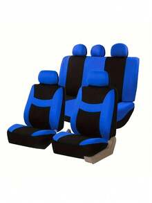 9 件通用汽车座椅套套装，适用于轿车、SUV、MPV 等。包括 2 个前座套、1 个靠背套、1 个后座套和 5 个头枕套，兼容安全气囊 - 款式A - 查看 9