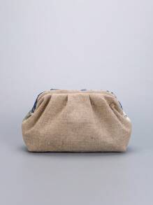 亮片刺绣花卉褶皱手拿包，女士休闲手拿包，时尚迷人的晚宴包，适合假日派对和通勤（图案位置随机） - 藍色 - 查看 6